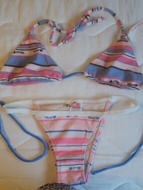 Pink & Blue Striped Bikini Set